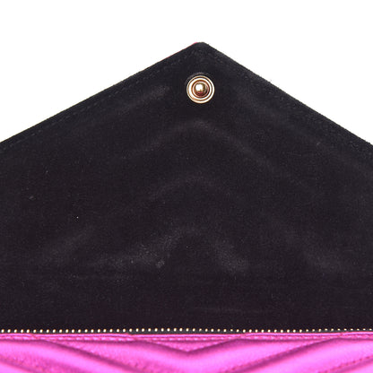 Saint Laurent Metallic Calfskin Matelasse Chevron Monogram Envelope Chain Wallet Fuchsia 9 of 10