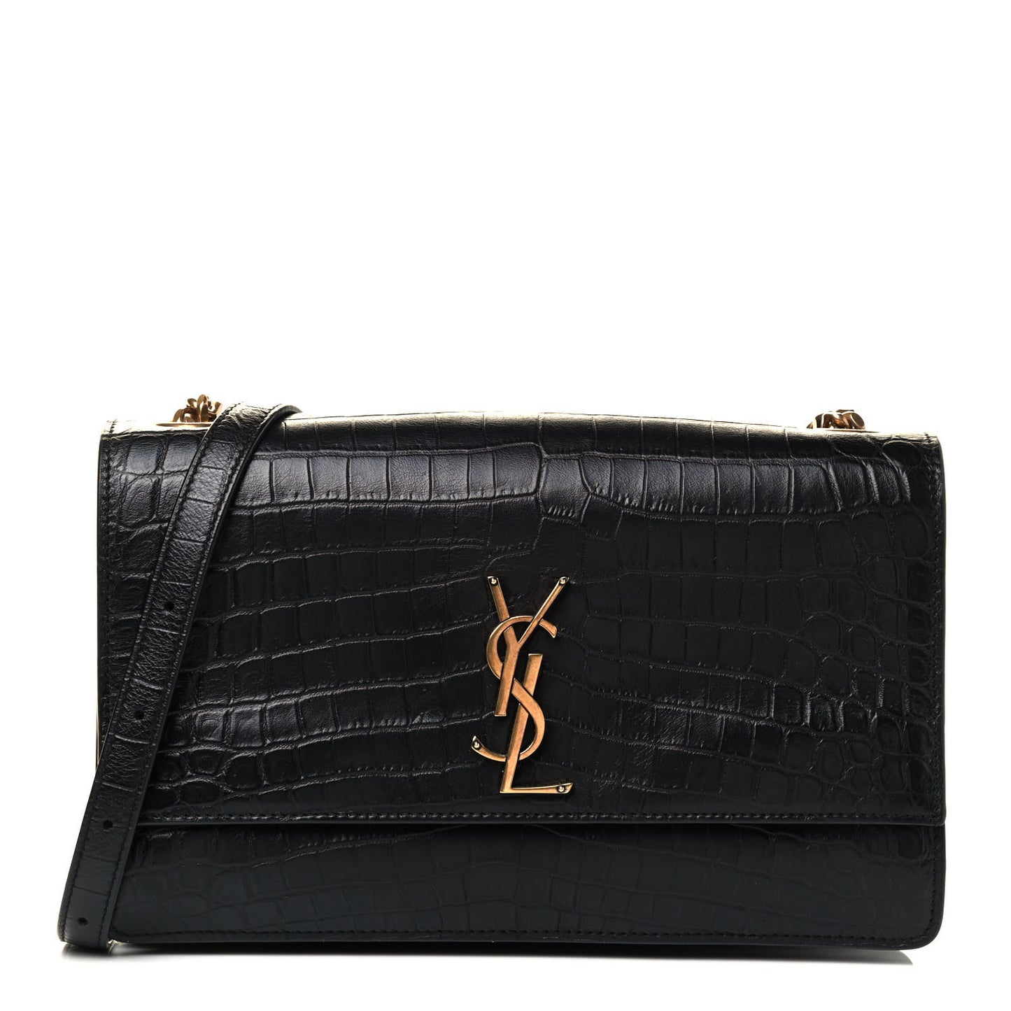 Calfskin Crocodile Embossed Monogram Medium Sunset Black