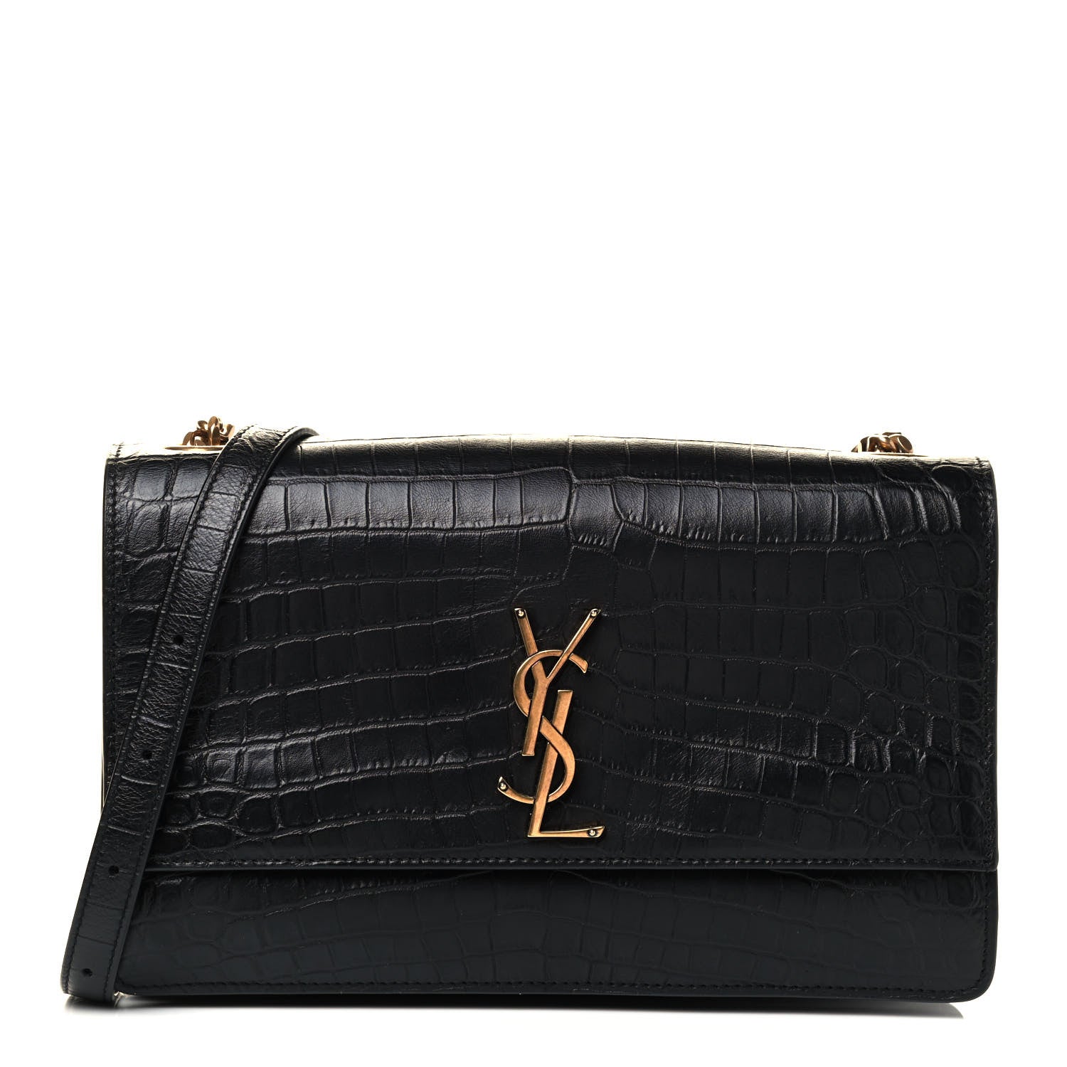 Saint Laurent Calfskin Crocodile Embossed Monogram Medium Sunset Black 1 of 4