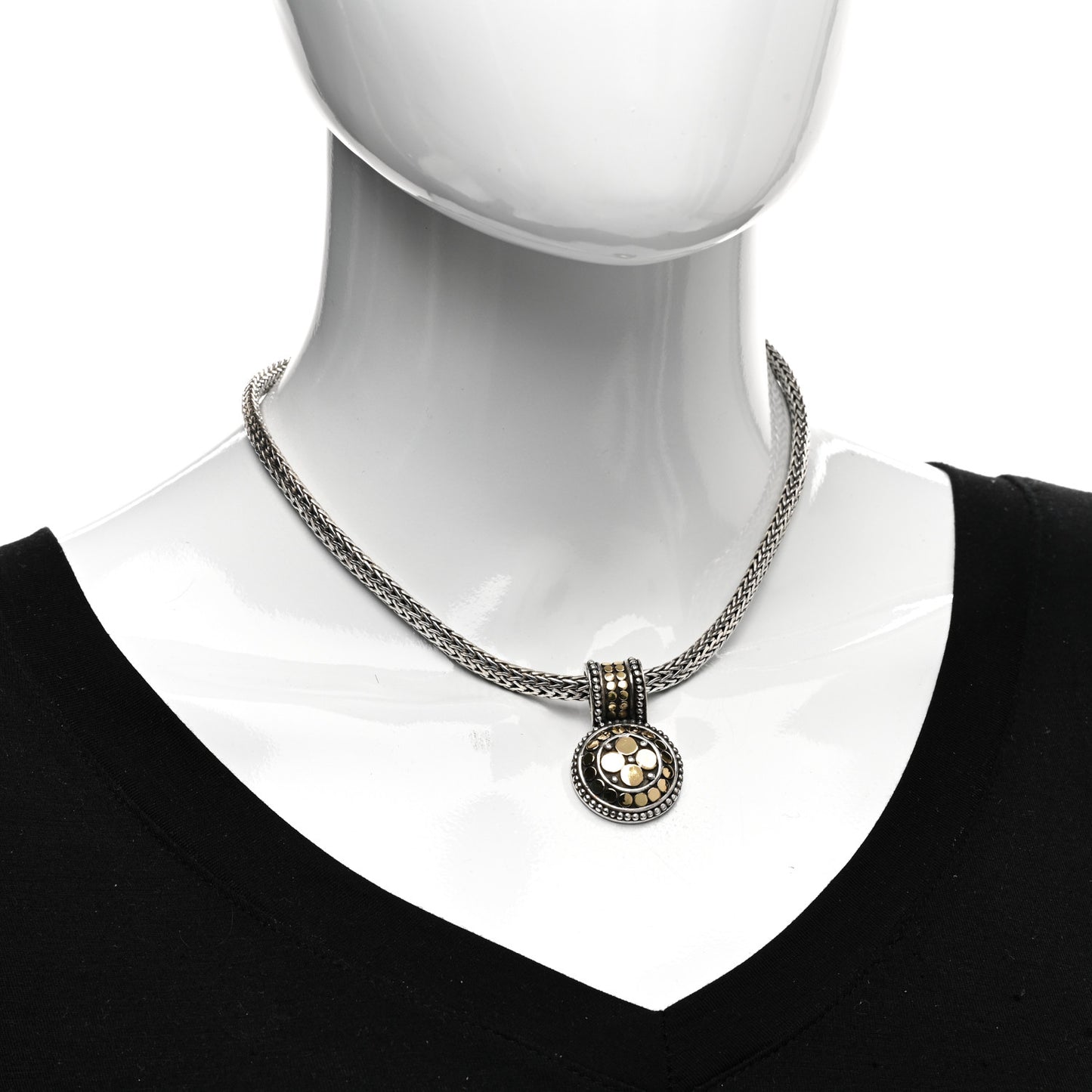 Sterling Silver 18K Yellow Gold Dot Pendant Necklace