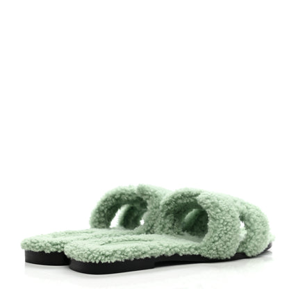 Hermes Woolskin Oran Sandals 38.5 Vert d'eau 4 of 9