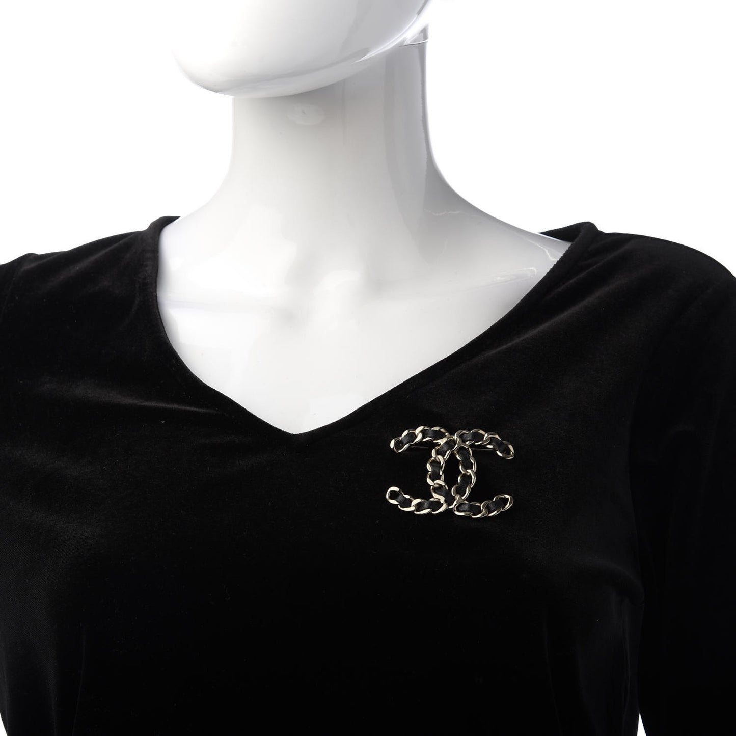 Lambskin Chain CC Brooch Black Gold