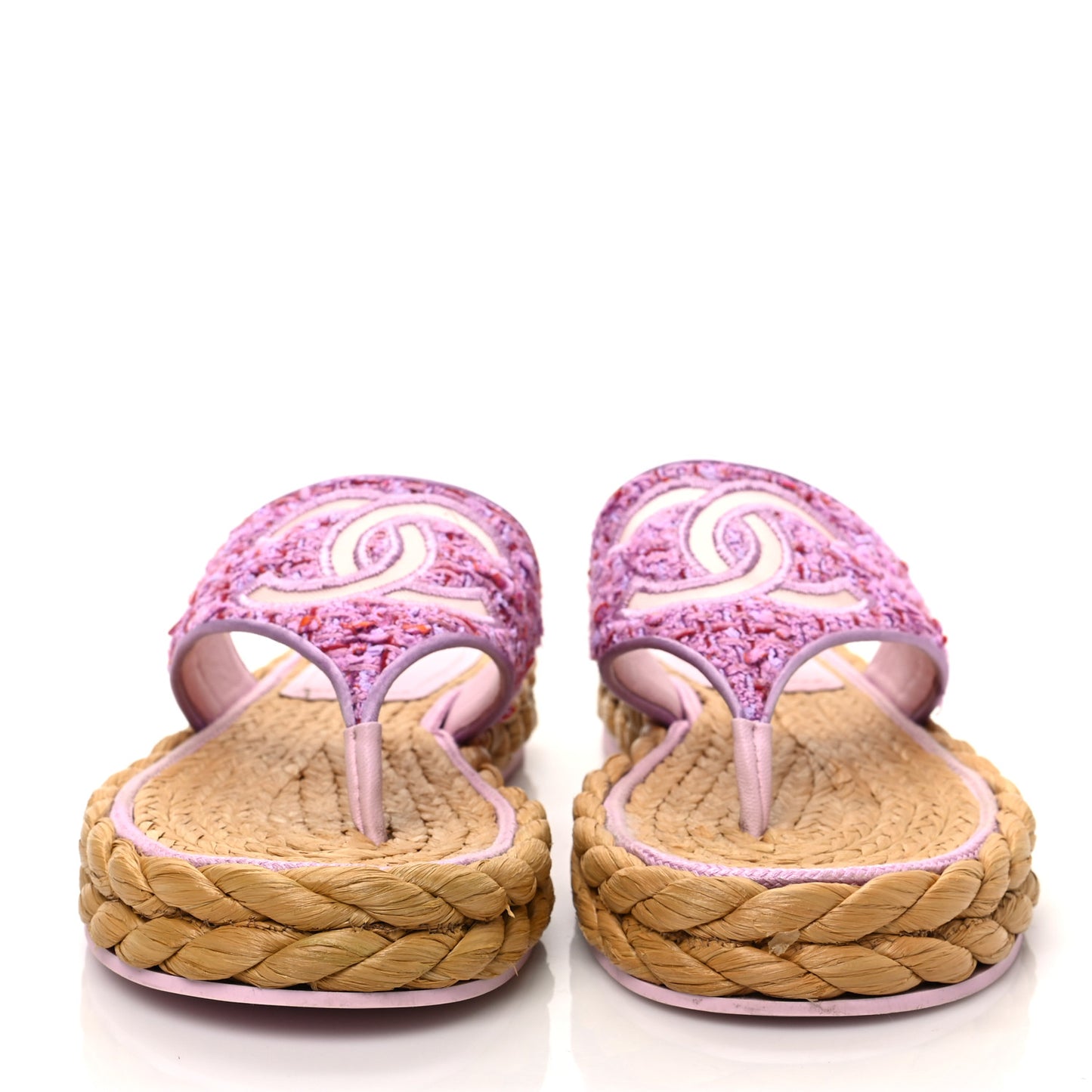 Tweed CC Thong Sandals 38 Light Purple Pink Red