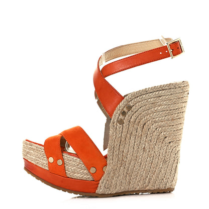 Jimmy Choo Suede Calfskin Perry Espadrille Wedges 38 Orange 1 of 9
