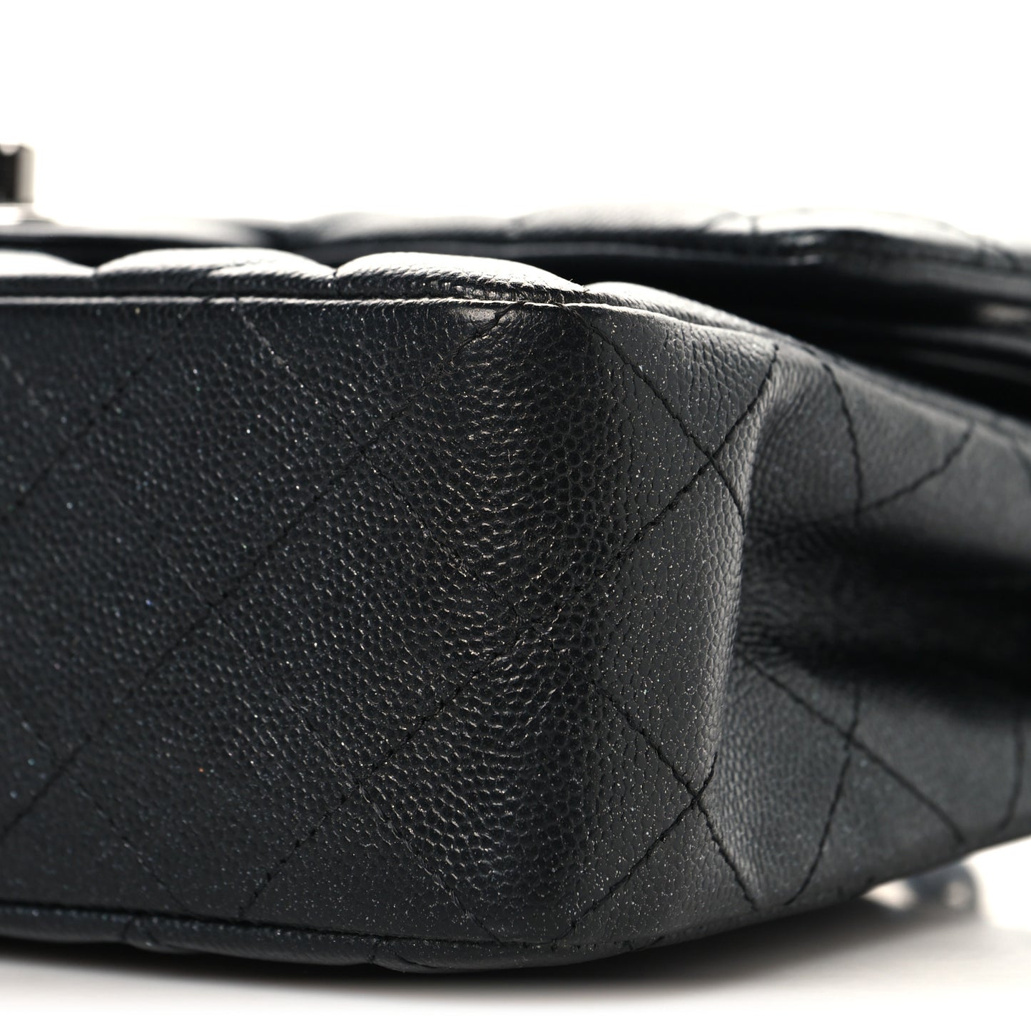 Iridescent Caviar Quilted Small Double Flap Black
