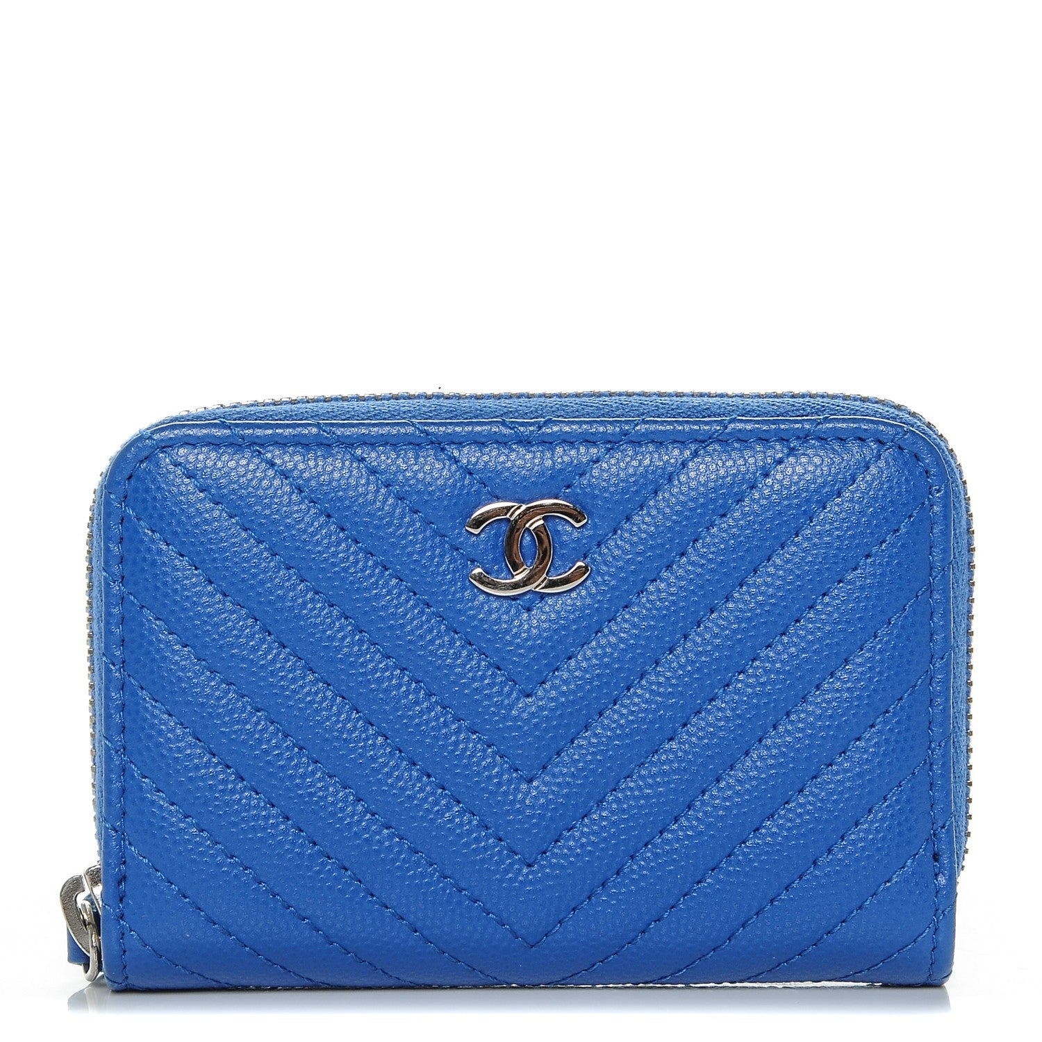 Chanel Caviar Chevron Quilted Zip Around Coin Purse Blue 1 of 7