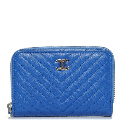 Chanel Caviar Chevron Quilted Zip Around Coin Purse Blue 1 of 7