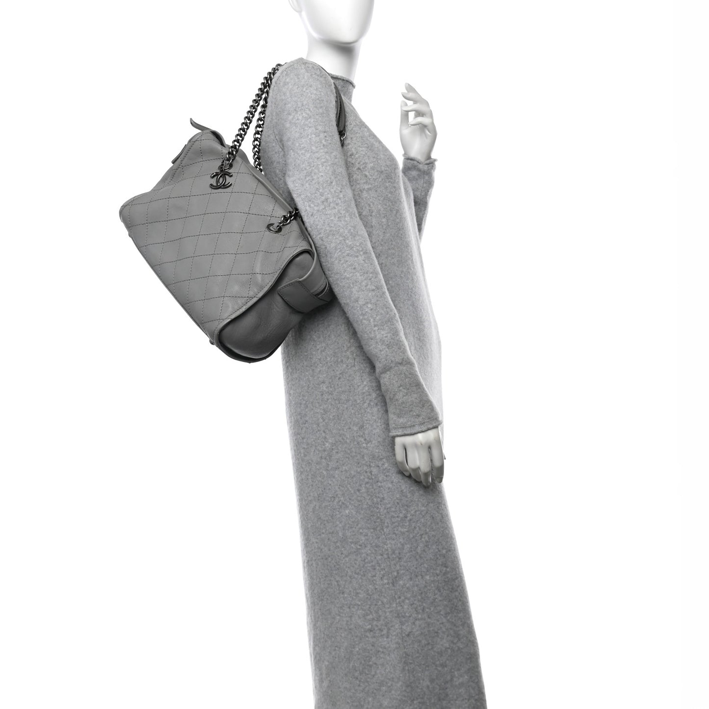 Calfskin Stitched Bowling Bag Grey
