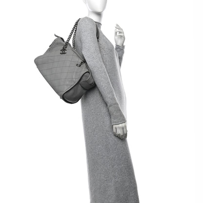 Chanel Calfskin Stitched Bowling Bag Grey 2 of 13