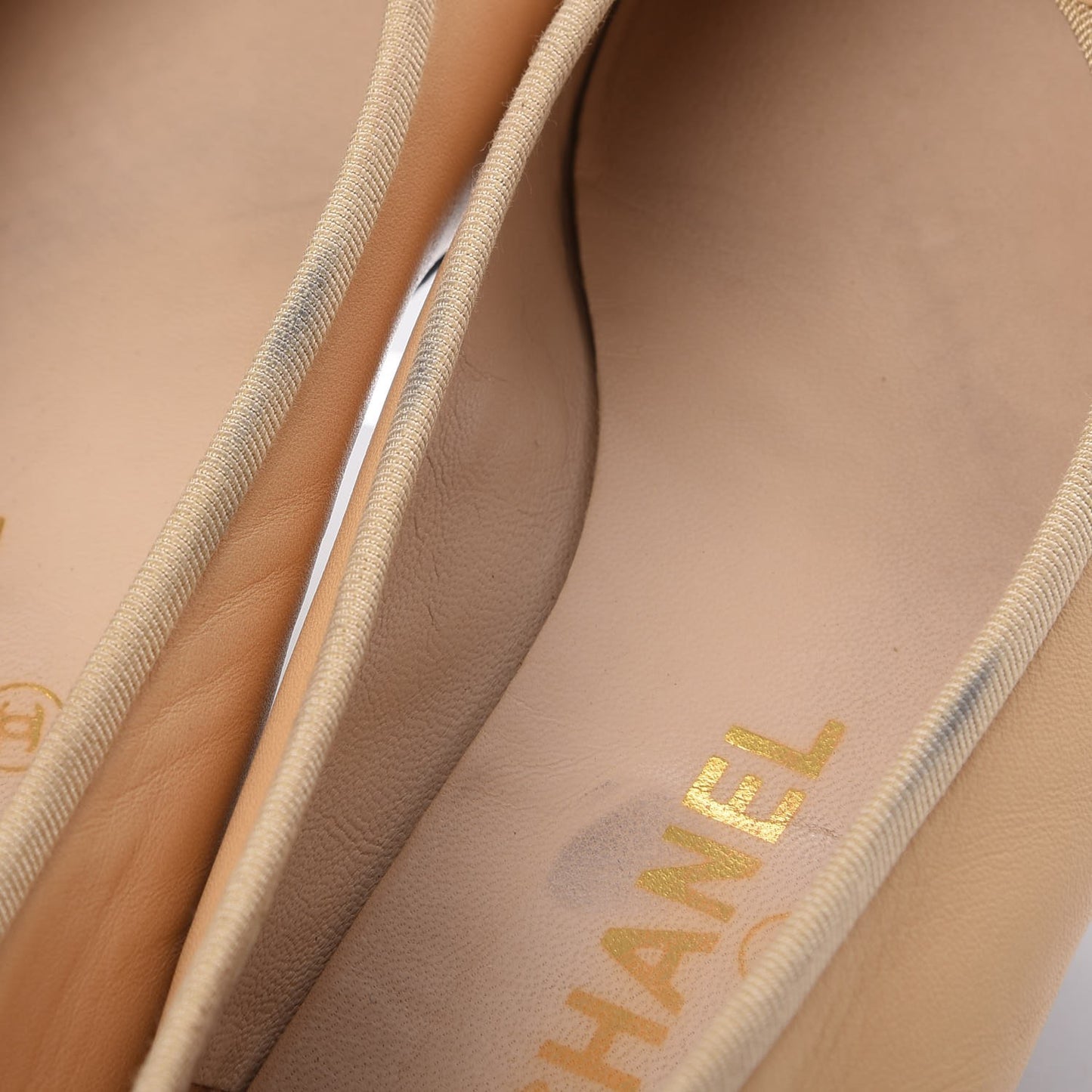 Lambskin CC Cap Toe Ballerina Flats 38 Beige Black