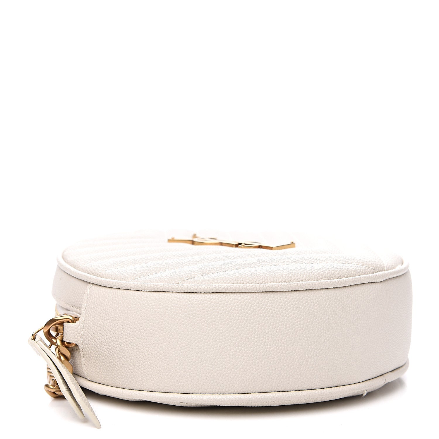 Saint Laurent Grain De Poudre Matelasse Chevron Quilted Round Vinyle Camera Bag White 3 of 8