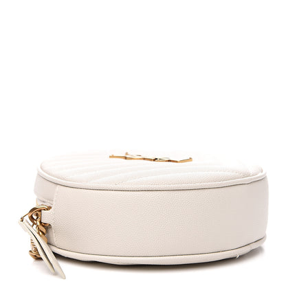 Saint Laurent Grain De Poudre Matelasse Chevron Quilted Round Vinyle Camera Bag White 3 of 8