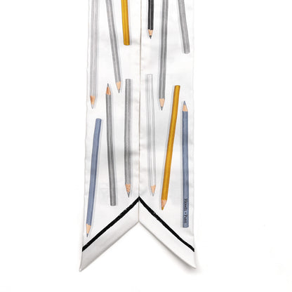 Hermes Silk A Vos Crayons Twilly White Gris Bleu Jean 2 of 4