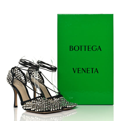 Bottega Veneta Mesh Nappa Crystal Embellished Sparkle Stretch Ankle Tie Sandals 40 Black 9 of 9