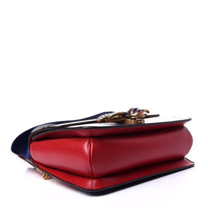 Gucci Calfskin Sylvie Web Queen Margaret Shoulder Bag Blue Agata Hibiscus Red Mystic White 4 of 12
