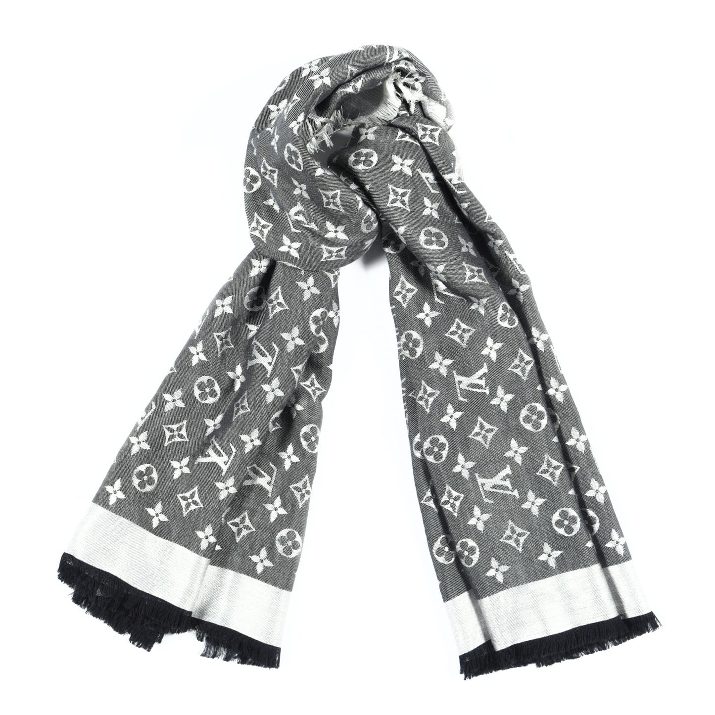 Silk Wool Monogram Denim Shawl Black