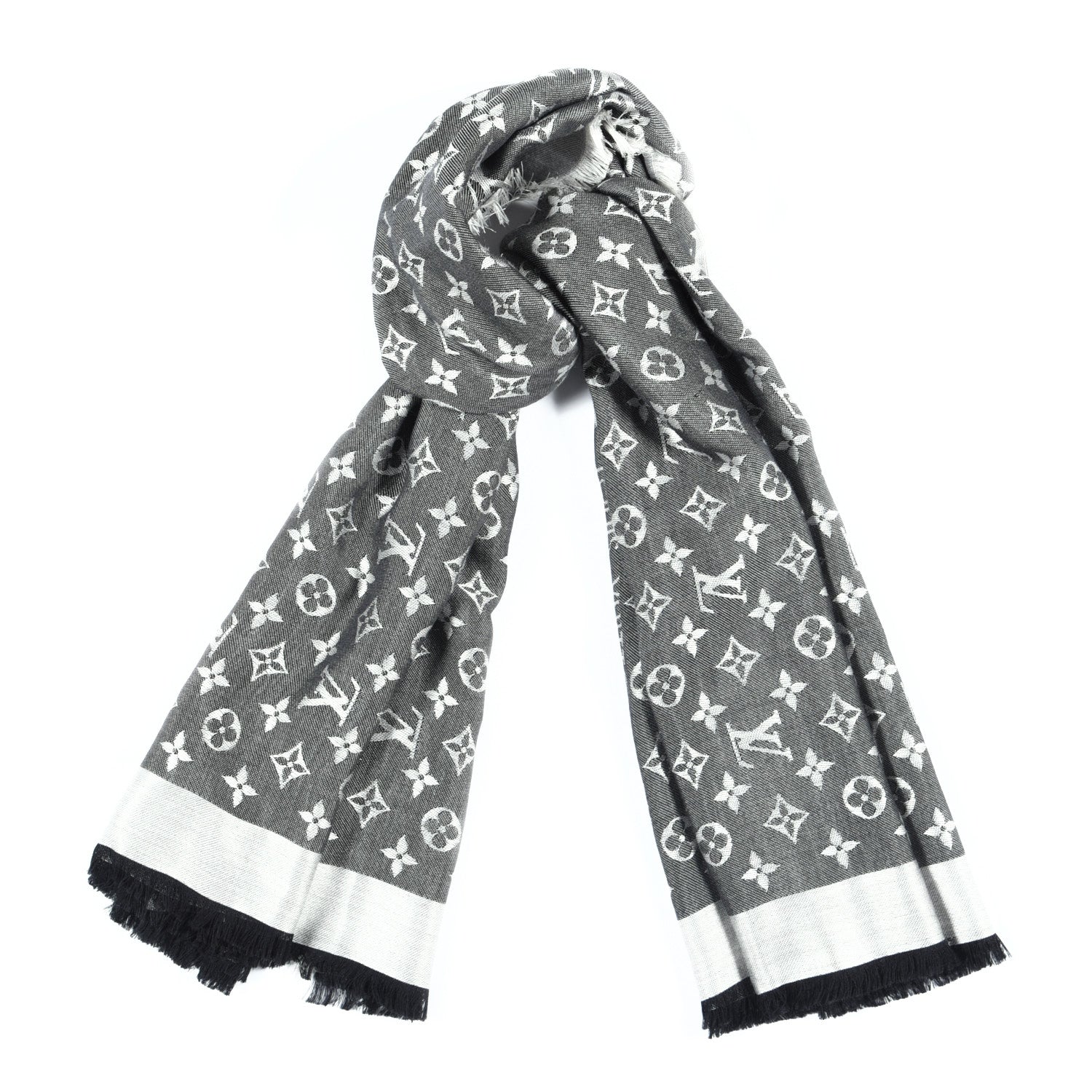 Louis Vuitton Silk Wool Monogram Denim Shawl Black 1 of 4