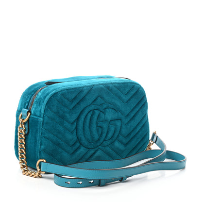 Gucci Velvet Matelasse Small GG Marmont Chain Shoulder Bag Pavone Cyan 3 of 8