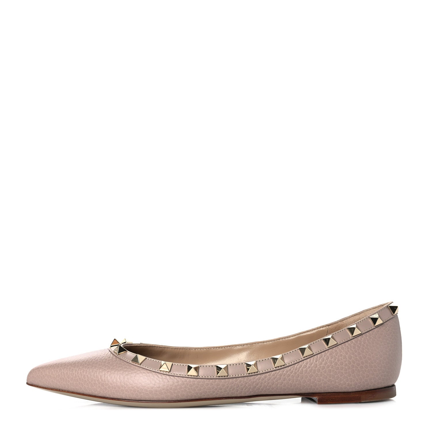Valentino Garavani Pebbled Calfskin Rockstud Ballerina Flats 38.5 Poudre 1 of 8