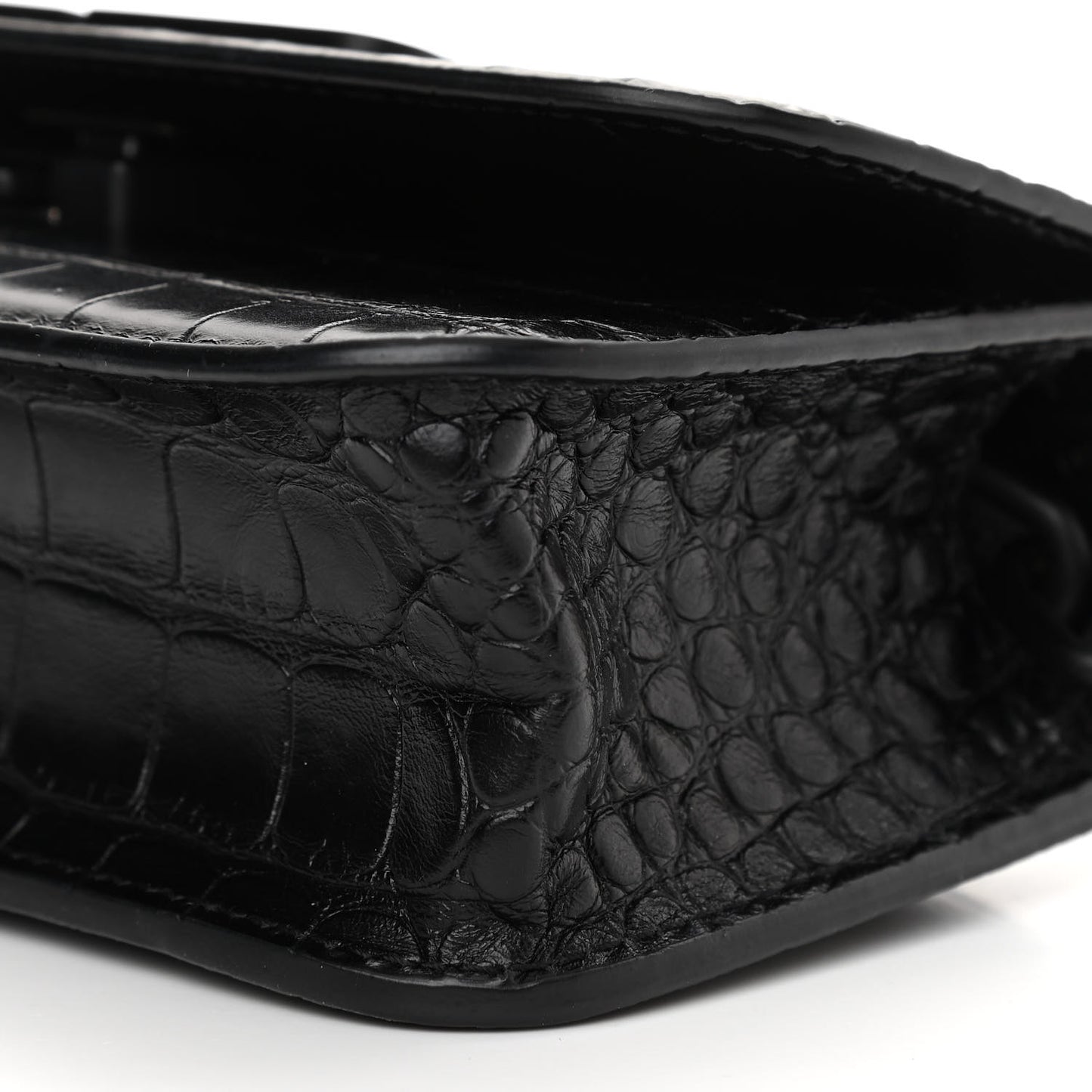 Extra Supple Calfskin Monochrome Crocodile Embossed Gossip Chain Bag XS Black