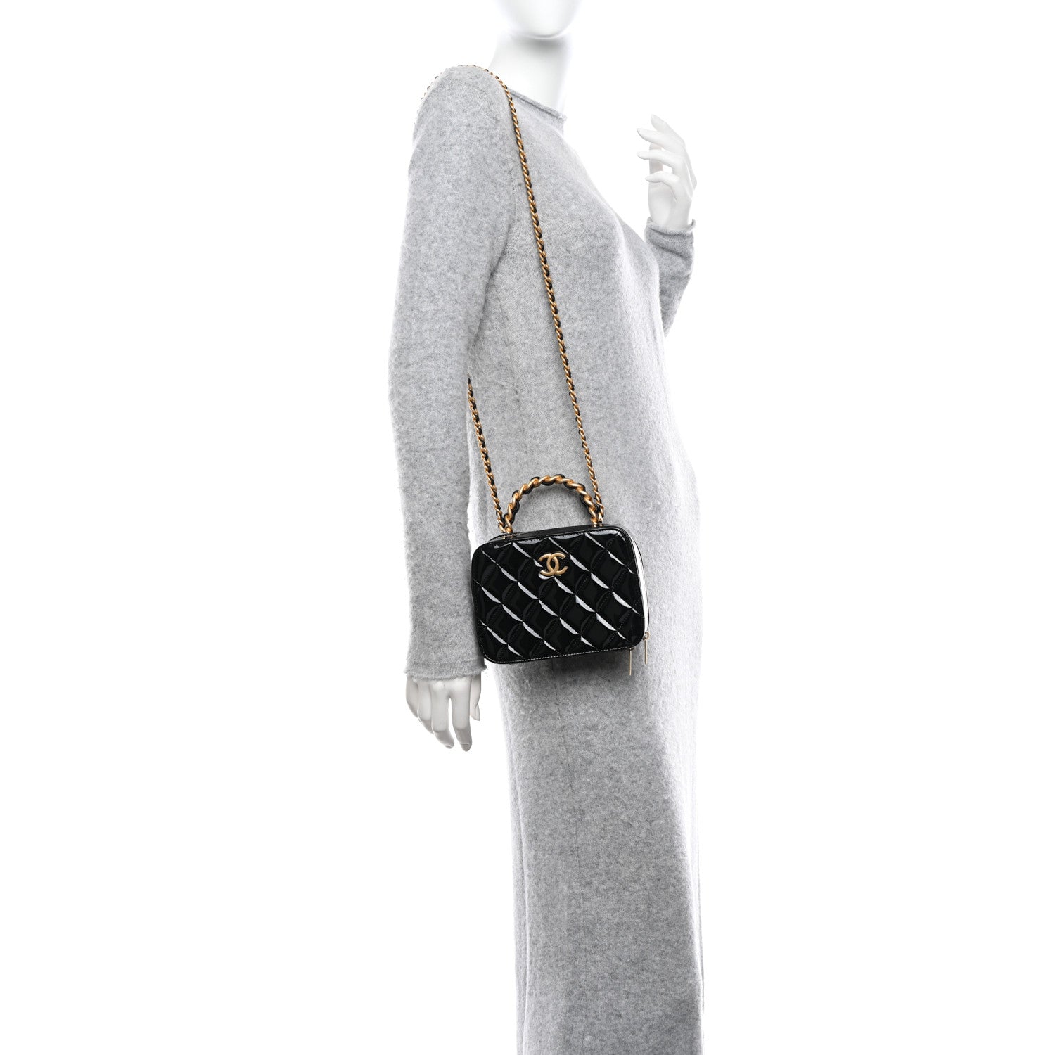 Chanel Patent Quilted Top Handle Small Vanity Case Black 2 of 11