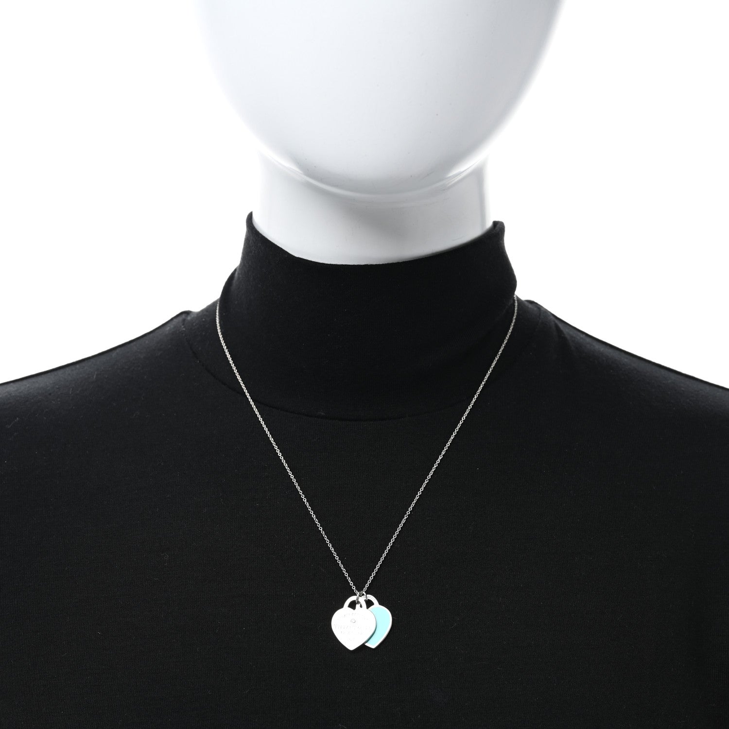 Tiffany Sterling Silver Enamel Diamond Return to Tiffany Double Small Heart Tag Pendant Necklace Blue 2 of 5
