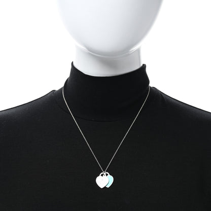 Tiffany Sterling Silver Enamel Diamond Return to Tiffany Double Small Heart Tag Pendant Necklace Blue 2 of 5