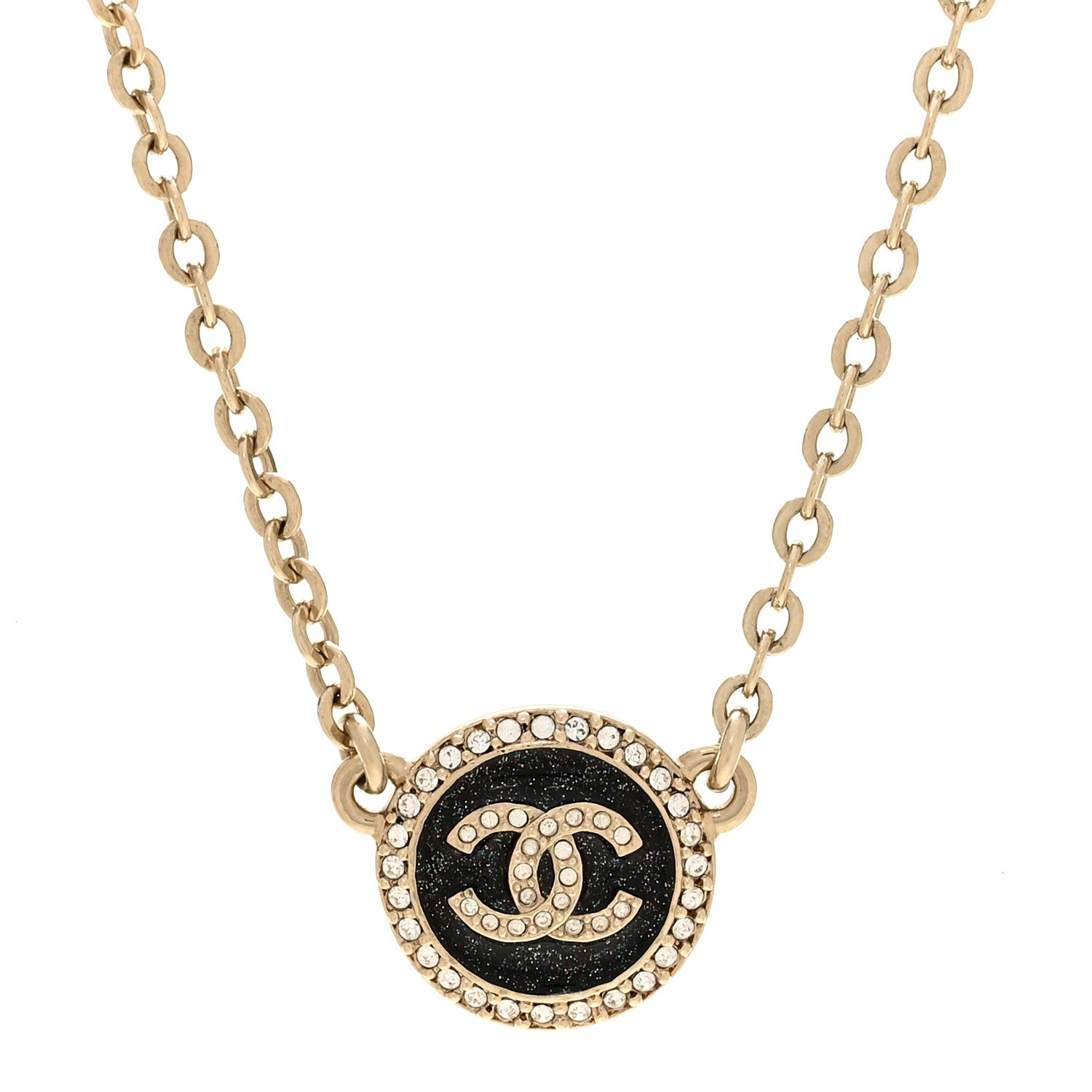 Chanel Metal Resin Crystal CC Necklace Gold Black 4 of 6