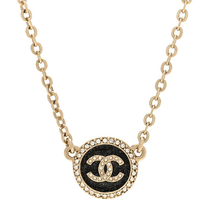 Chanel Metal Resin Crystal CC Necklace Gold Black 4 of 6