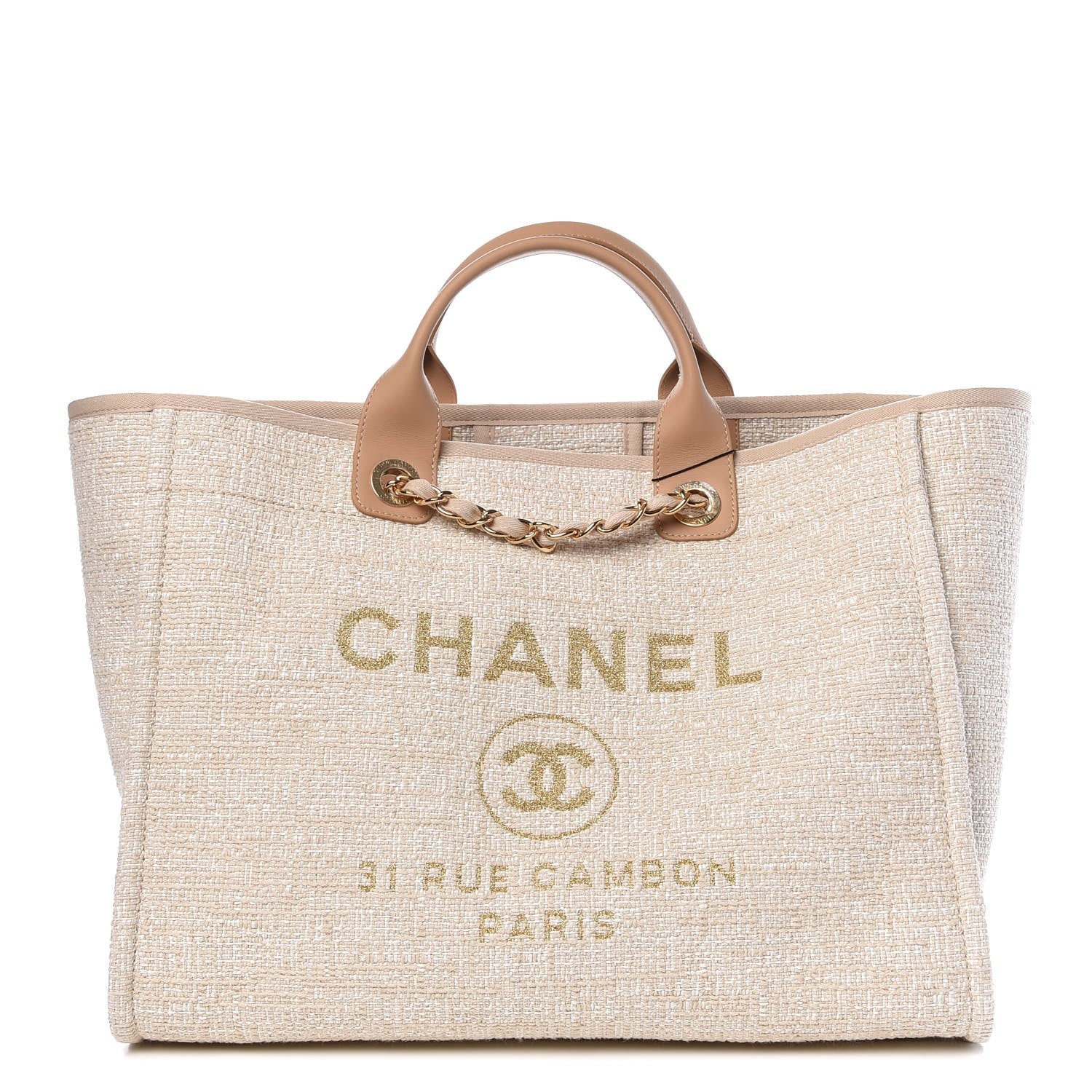 Chanel Canvas Large Deauville Tote Light Beige 1 of 9