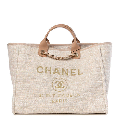 Chanel Canvas Large Deauville Tote Light Beige 1 of 9