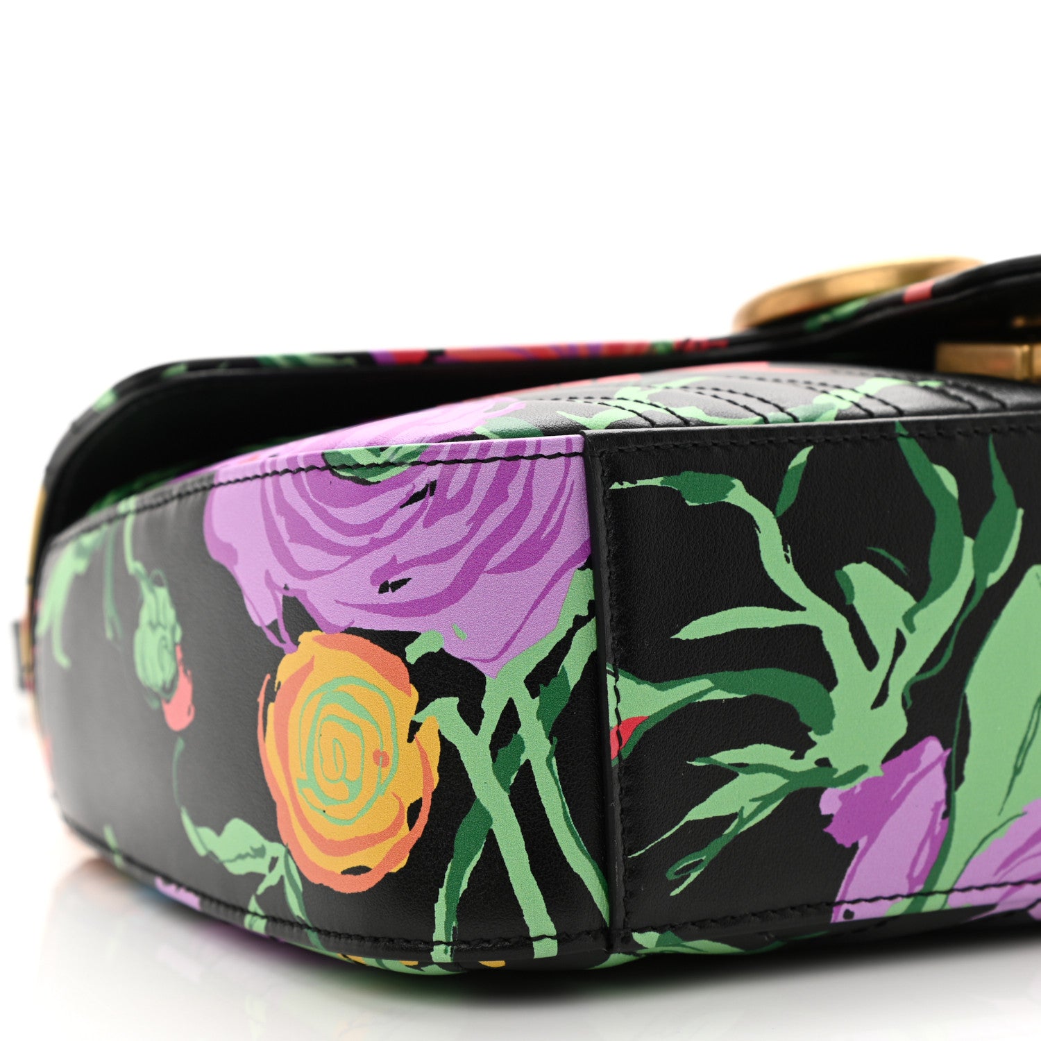 Gucci X KEN SCOTT Calfskin Matelasse Floral Small GG Marmont Shoulder Bag Black 10 of 11