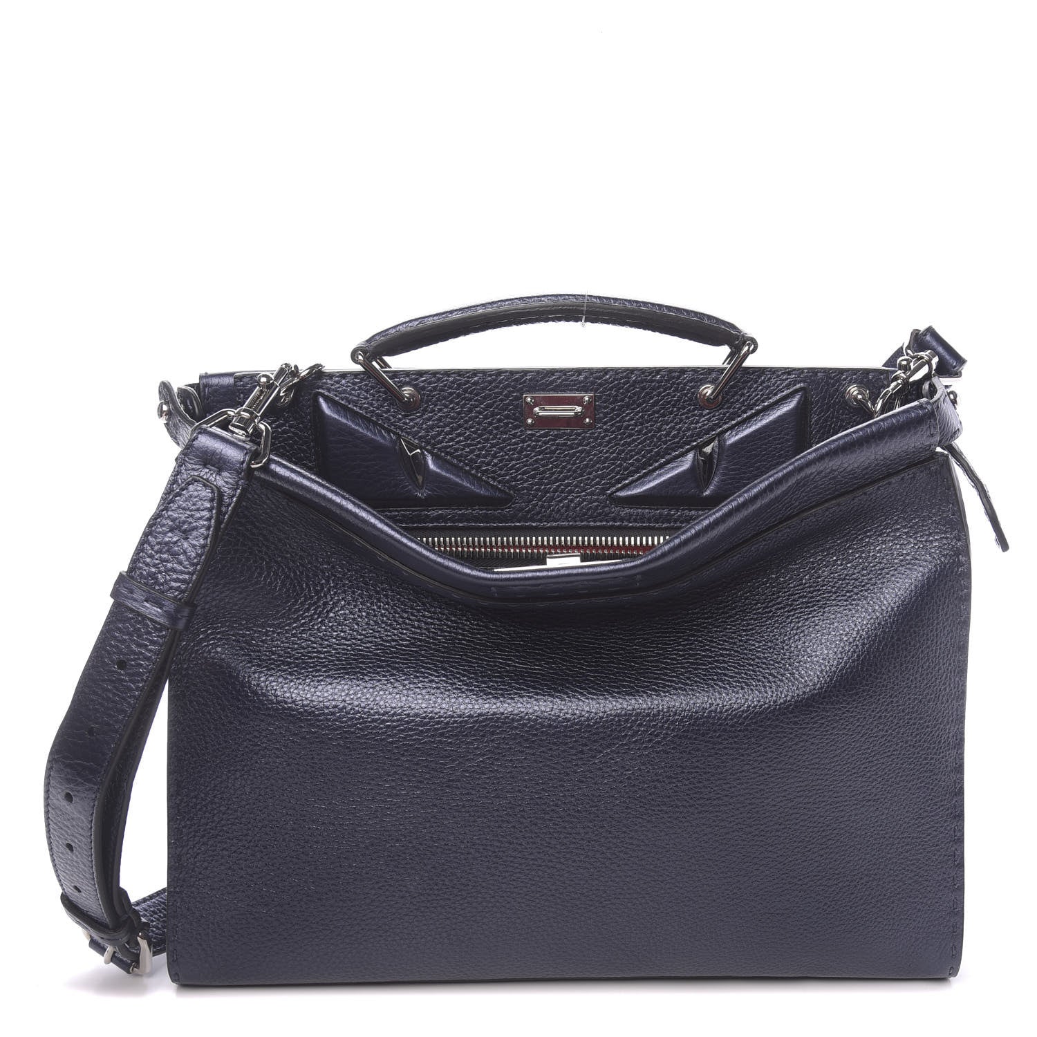 Fendi Cuoio Romano Lux Selleria Monster Eyes Embossed Large Peekaboo Iconic Fit Satchel Blue Notte 1 of 11