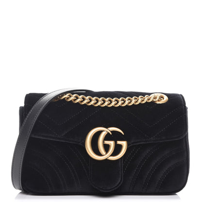 Gucci Velvet Matelasse Mini GG Marmont Shoulder Bag Black 1 of 7