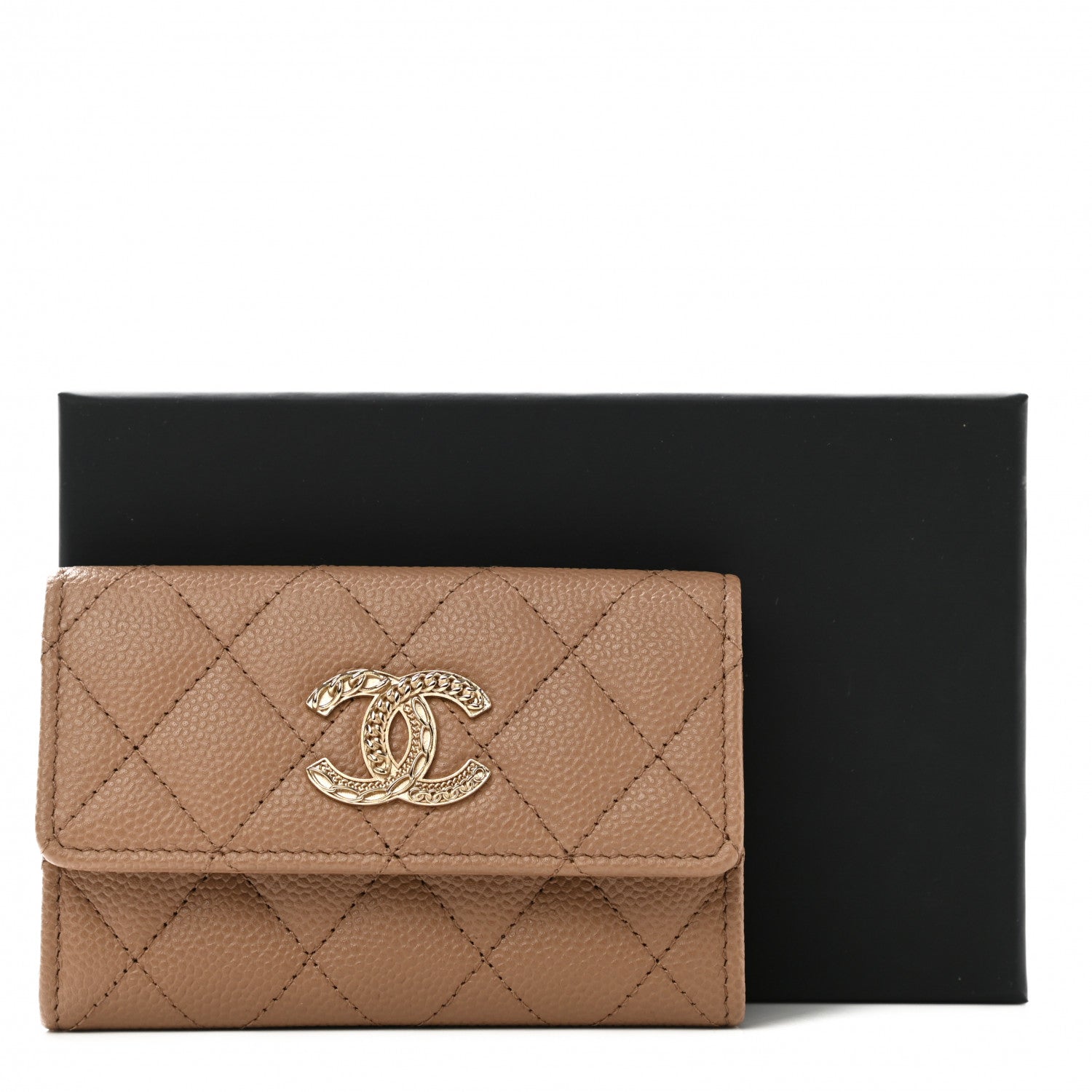 Chanel Caviar Quilted Multi Chain CC Flap Card Holder Beige 2 of 9