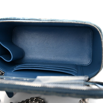 Chanel Denim Quilted Sweetheart Small Vanity Case With Chain Blue 5 of 14