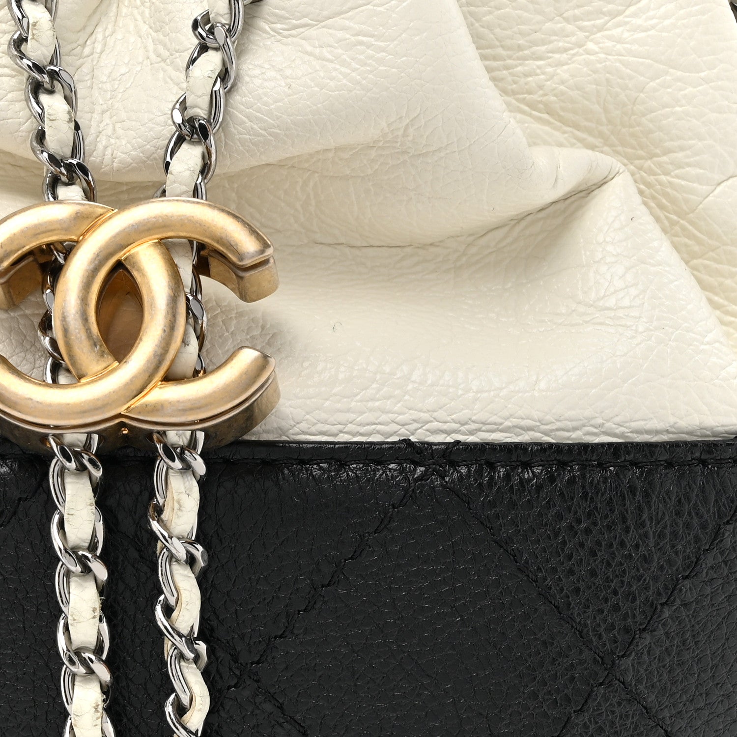 Chanel Aged Calfskin Quilted Small Gabrielle Bucket White Black 8 of 10