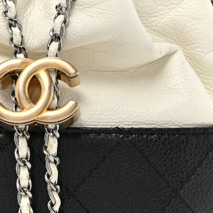 Chanel Aged Calfskin Quilted Small Gabrielle Bucket White Black 8 of 10