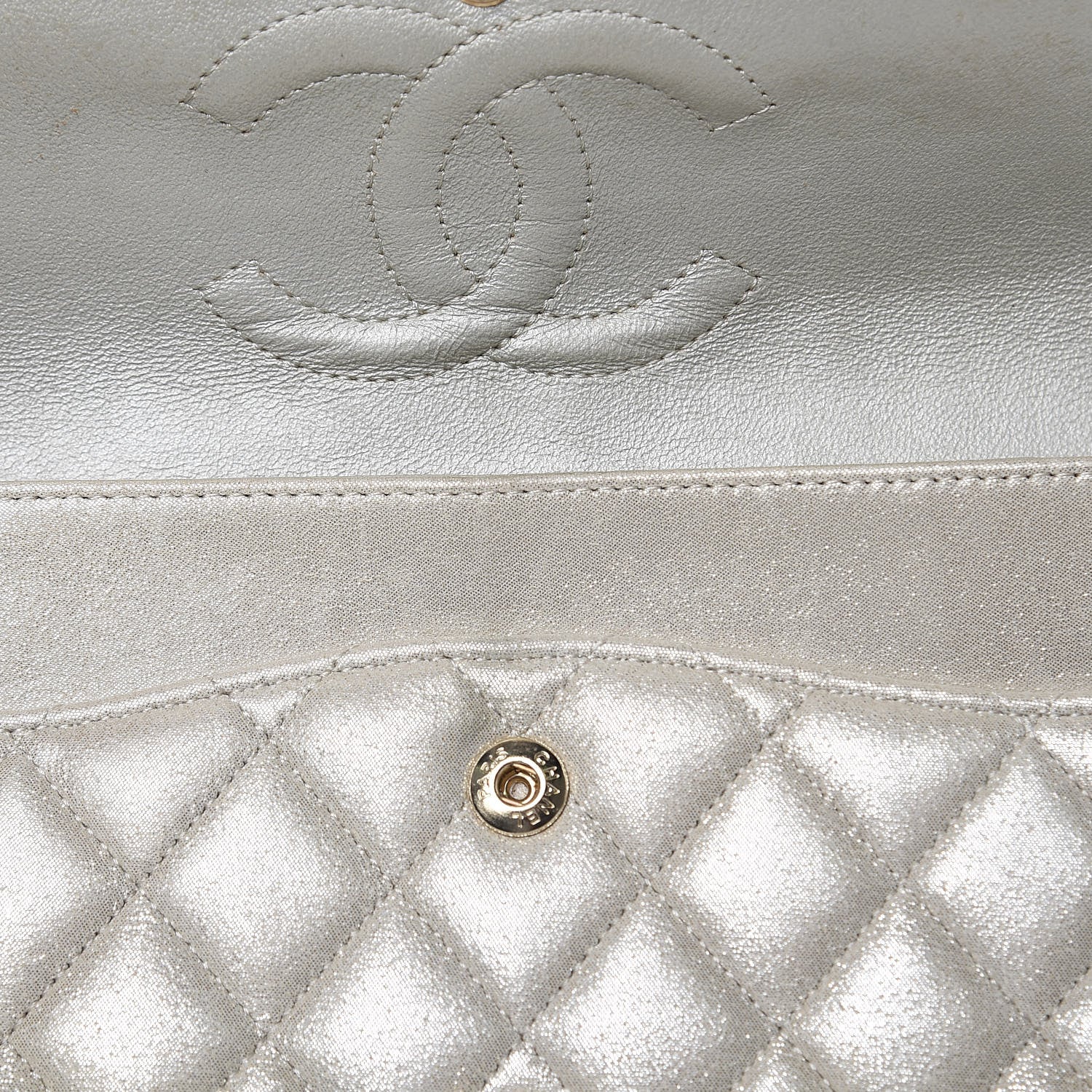 Chanel Iridescent Calfskin Medium Double Flap Light Gold 17 of 17