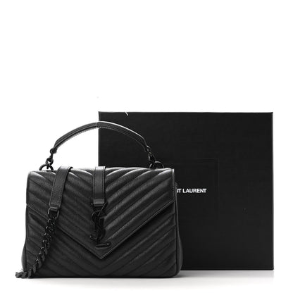 Saint Laurent Sheepskin Matelasse Chevron Monogram Monochrome Medium College Bag Black 10 of 10