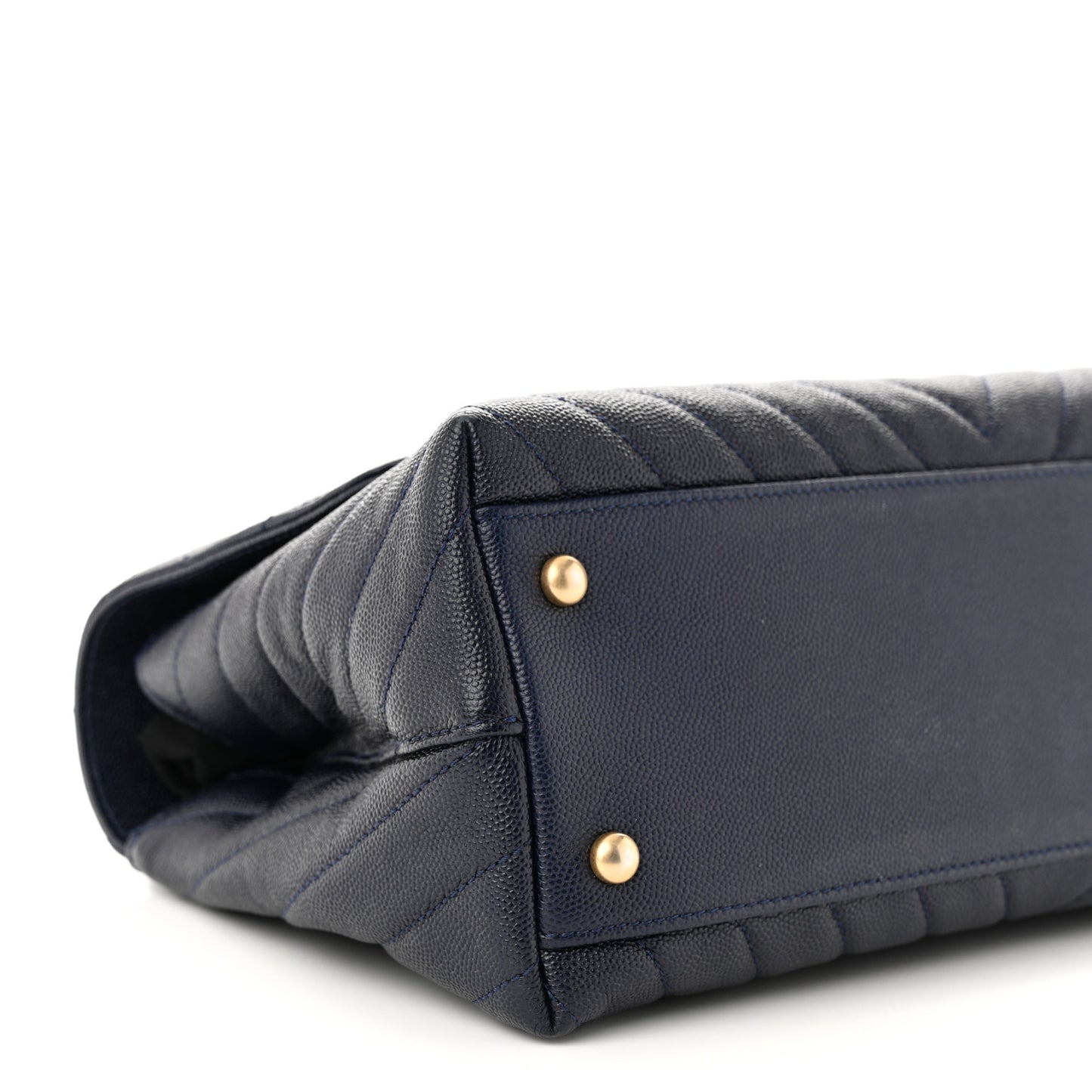 Caviar Chevron Quilted Small Coco Handle Flap Navy
