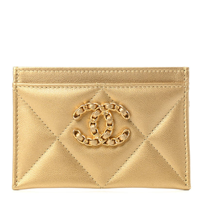 Chanel Metallic Lambskin Quilted Chanel 19 Card Holder Gold 1 of 8