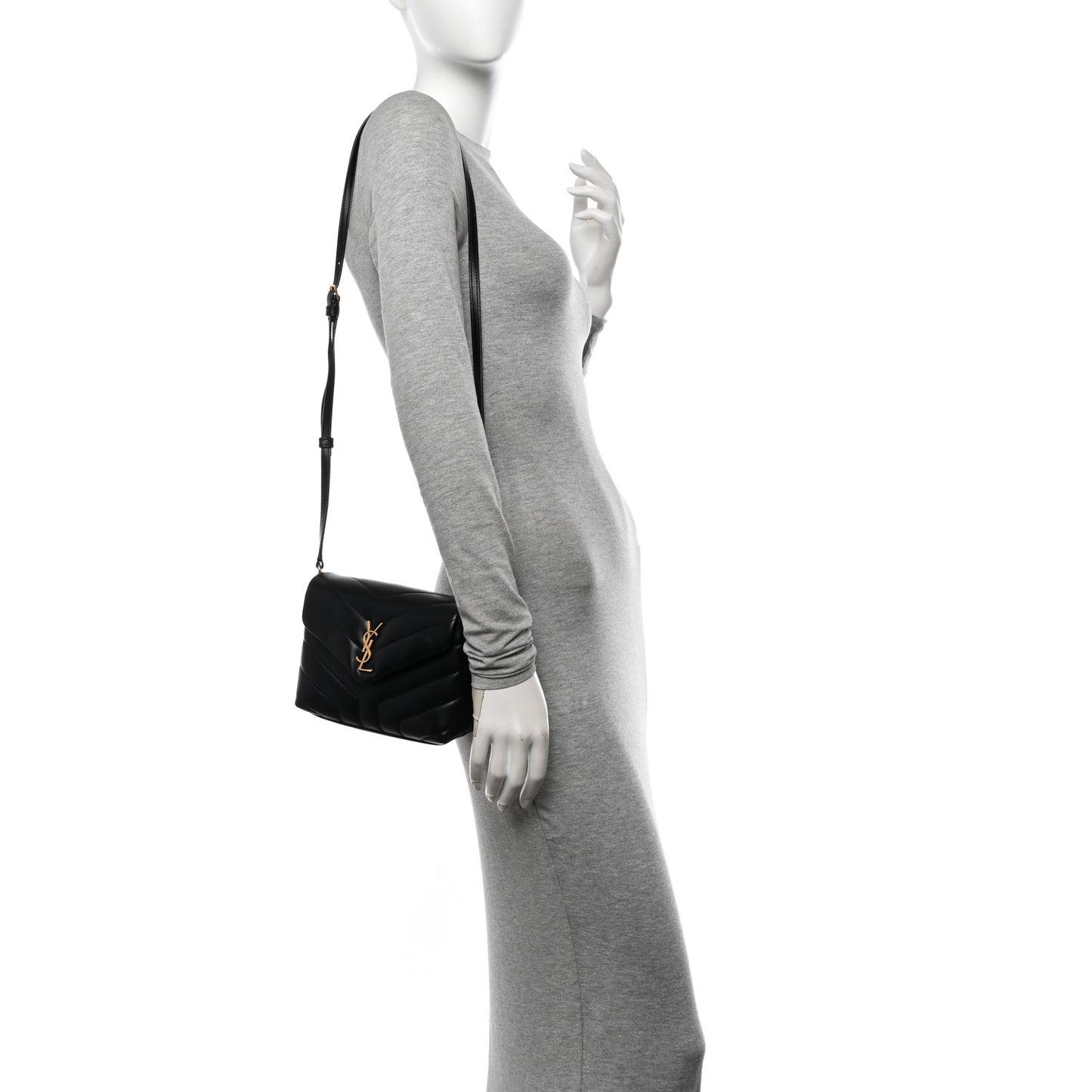 Calfskin Y Quilted Monogram Toy Loulou Crossbody Bag Black