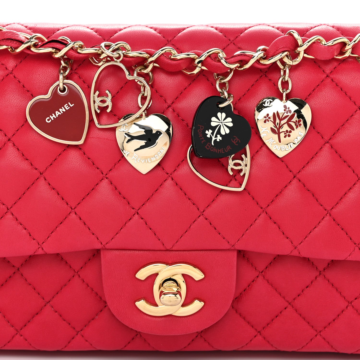 Chanel Lambskin Quilted Valentine Charms Medium Flap Red 8 of 10