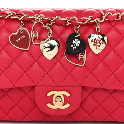Chanel Lambskin Quilted Valentine Charms Medium Flap Red 8 of 10