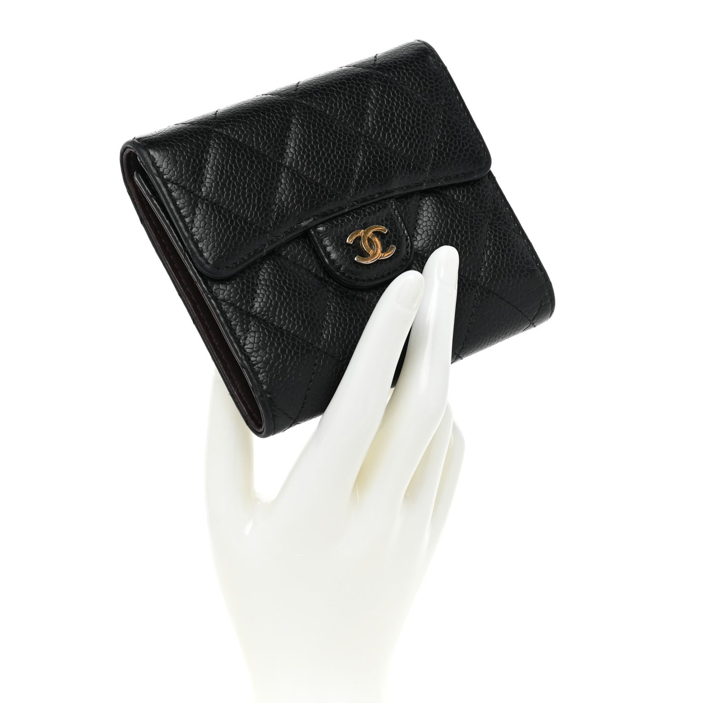 Caviar Quilted Compact Flap Wallet Black