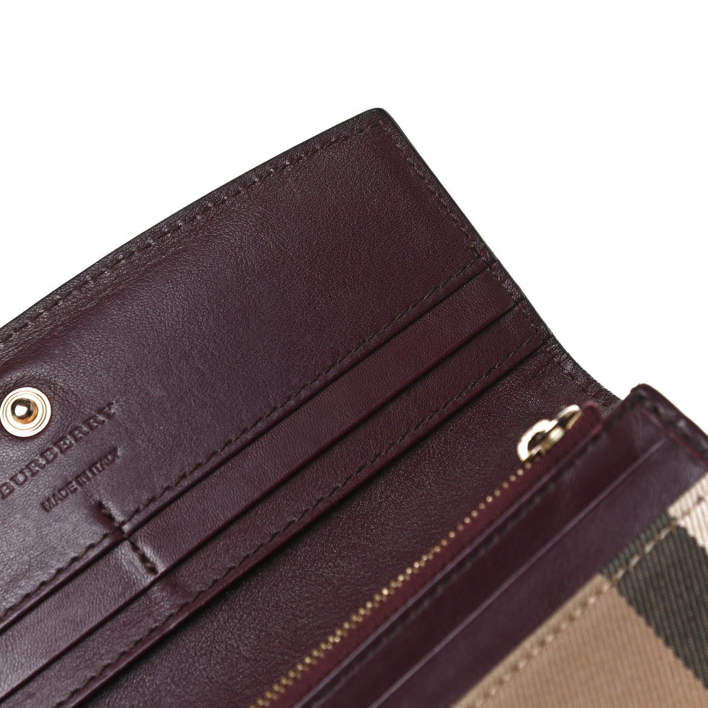 Grainy Calfskin House Check Continental Wallet Mahogany Red