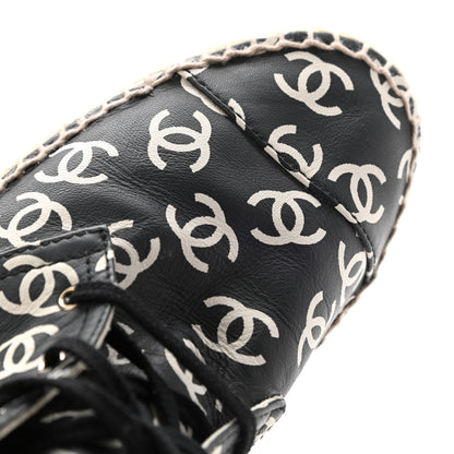 Chanel Lambskin Printed CC Lace Up Espadrilles 38 Black White 11 of 15