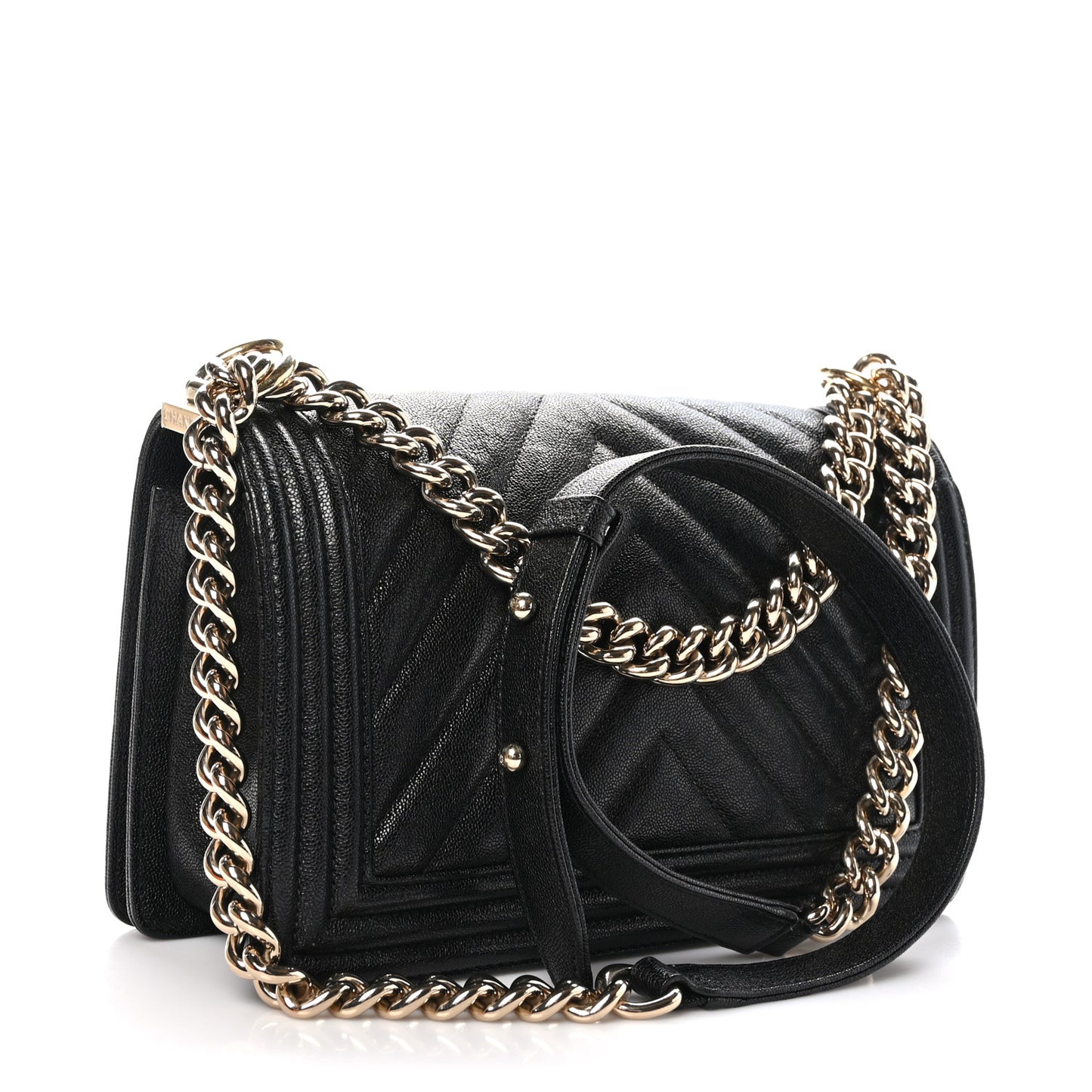 Caviar Chevron Quilted Medium Boy Flap Black