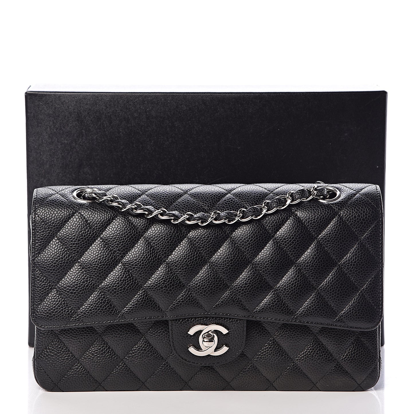 Caviar Quilted Medium Double Flap Black